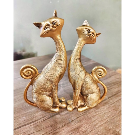 Dekoratif İkili Kedi Figürü Biblo